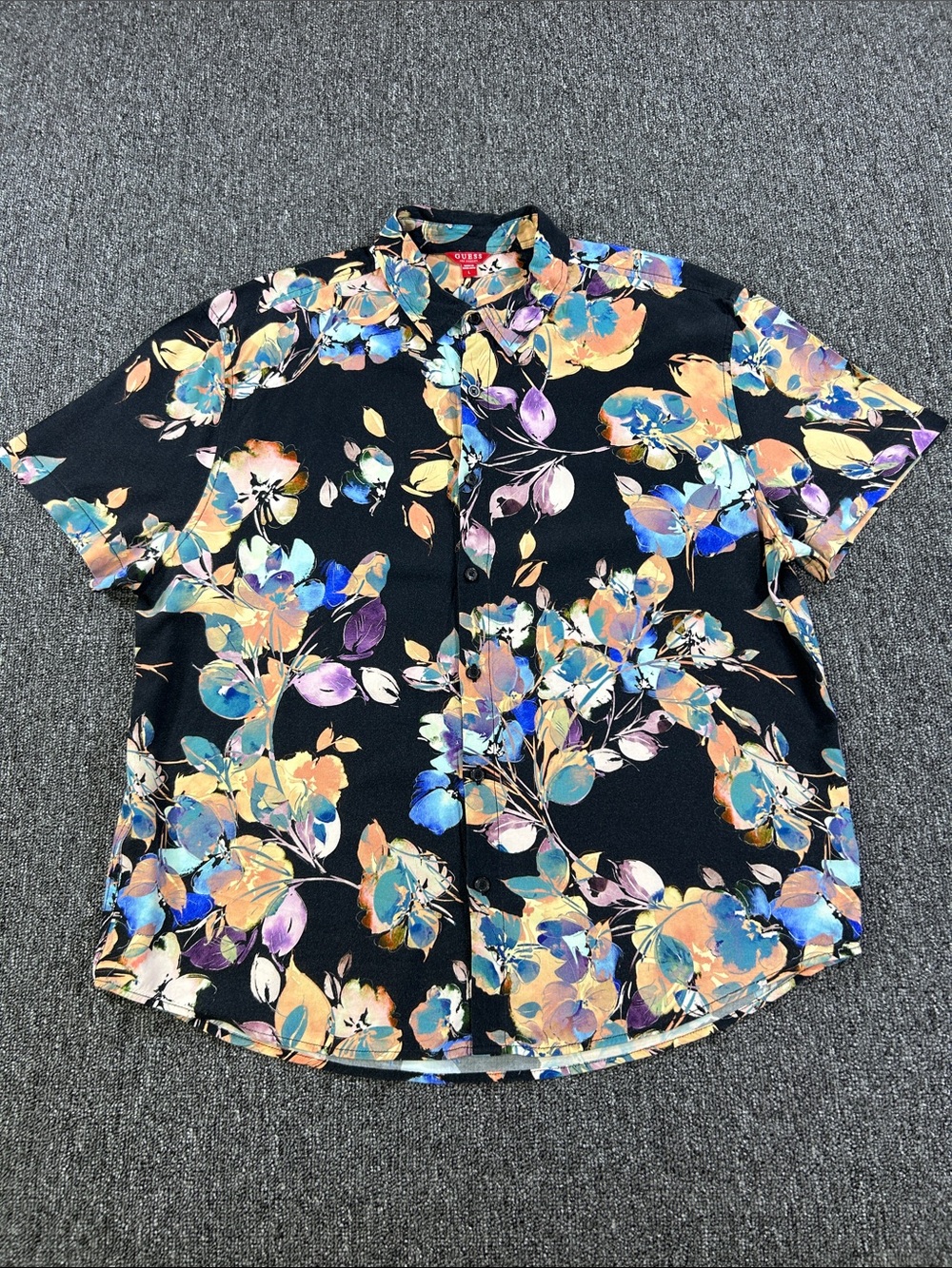 Guess Los Angeles Floral Button Shirt Men’s Large Black Viscose Tropical